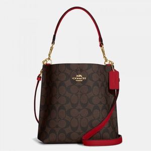 Coach Brown/Red Signature Coated Canvas and Leather Mollie 22 Bucket Bag